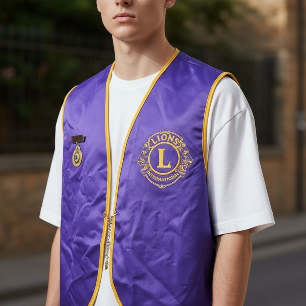 Lions Club East Gentilly Louisiana Vest With Gold Tone Badges Size XL